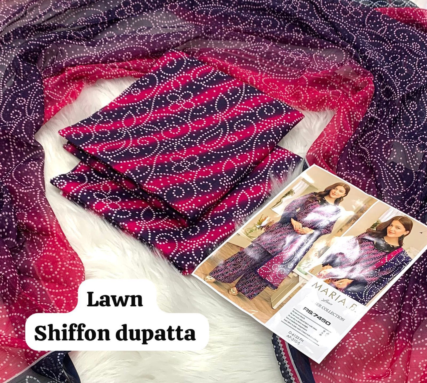 Maria B Lawn 3PC Suit 2026 New Design with Digital Printed Chiffon Dupatta