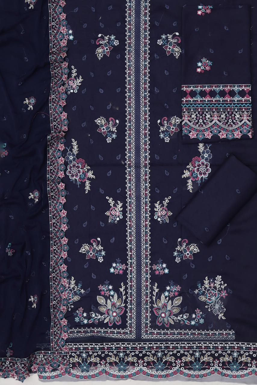 Embroidered Lawn 3PC Suit with Chiffon Embroidered Dupatta