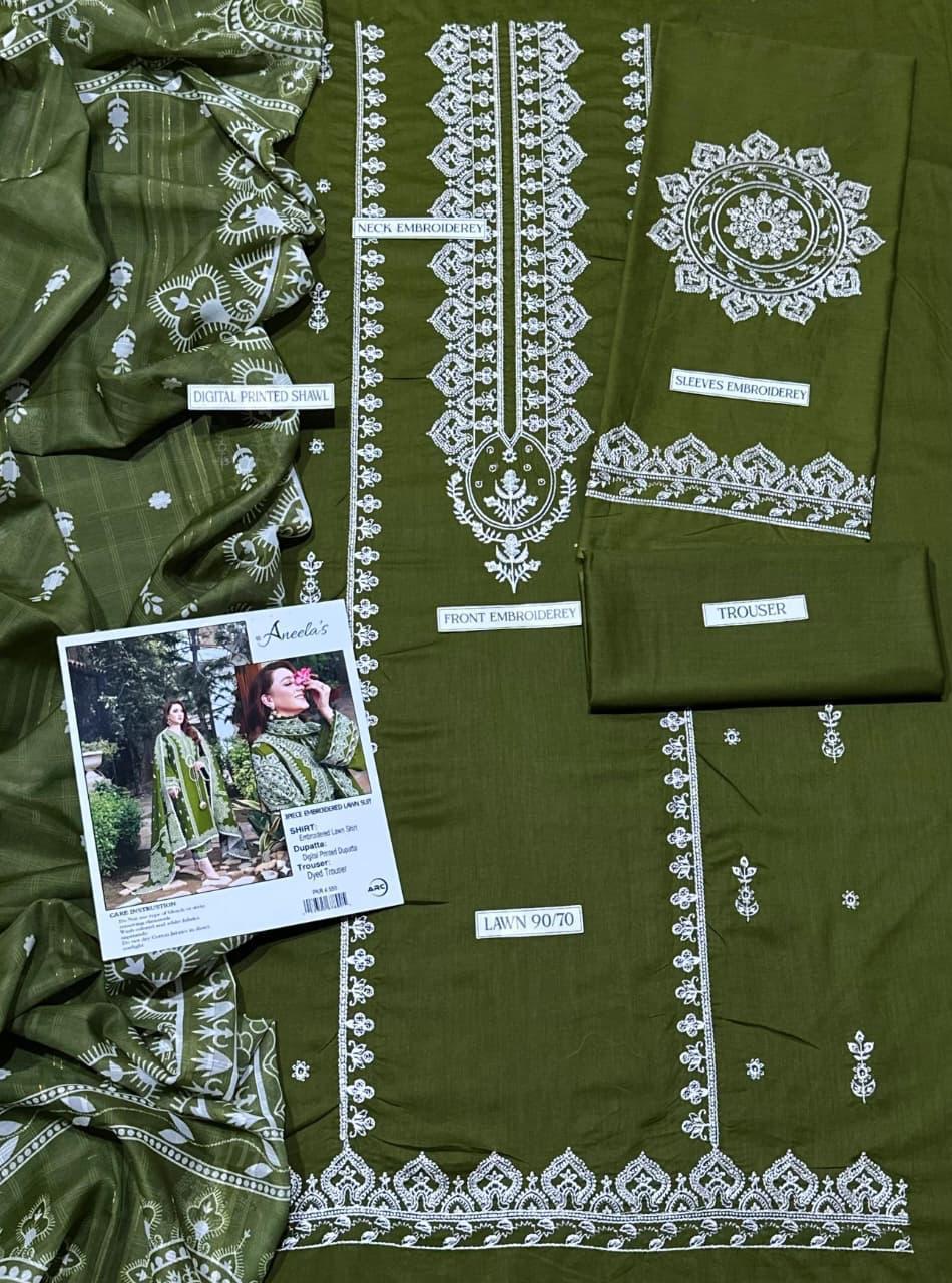 Aneela’s Lawn 3 Piece Embroidered Summer Collection | Airjet Lawn Suit