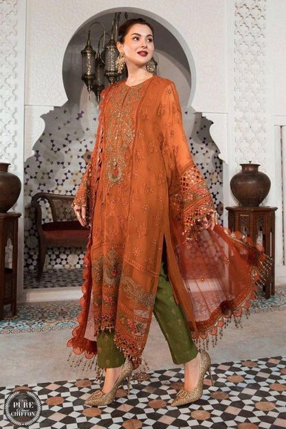 Maria B Sequins Embroidered 3 Piece Chiffon Suit With Malai Trouser