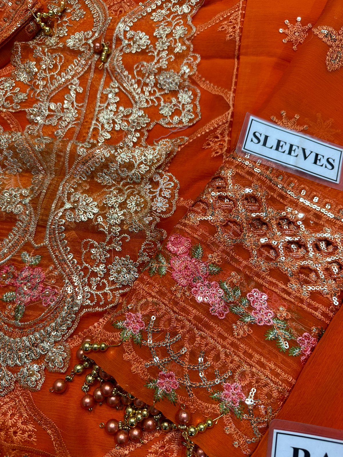 Maria B Sequins Embroidered 3 Piece Chiffon Suit With Malai Trouser