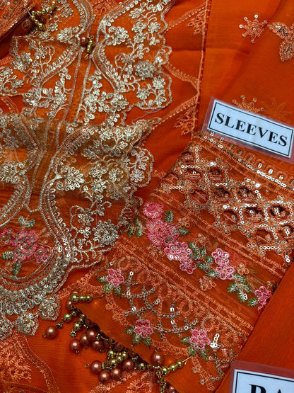 Maria B Sequins Embroidered 3 Piece Chiffon Suit With Malai Trouser