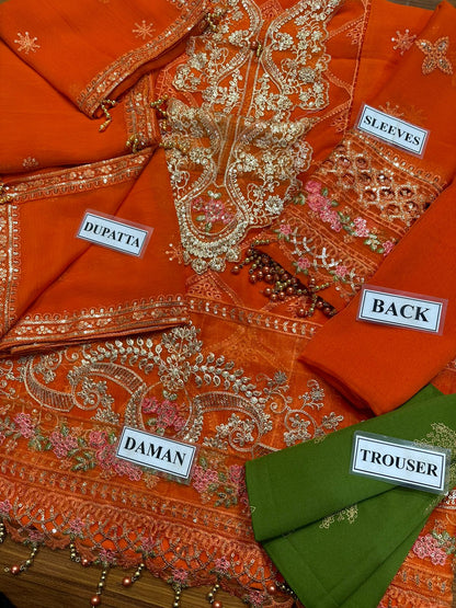 Maria B Sequins Embroidered 3 Piece Chiffon Suit With Malai Trouser