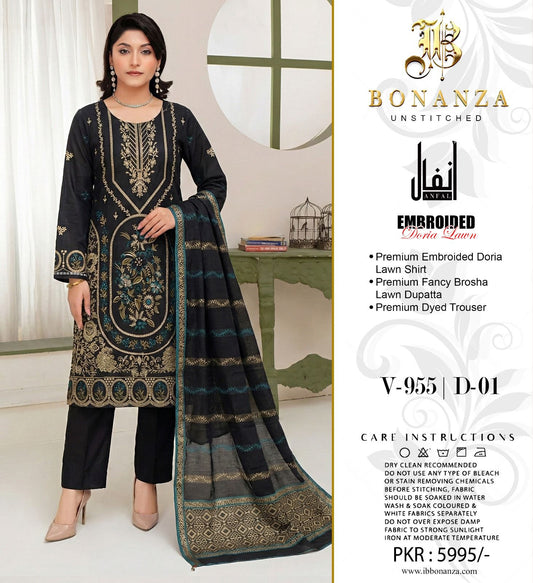 Bonanza Embroidered 3 Piece Pure Lawn Suit – Airjet Bana Dora Collection