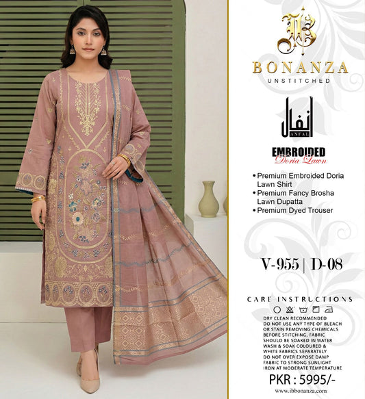 Bonanza Embroidered 3 Piece Pure Lawn Suit – Airjet Bana Dora Collection