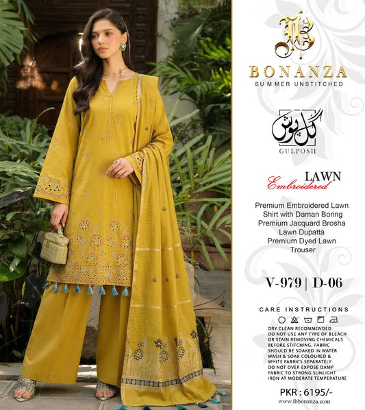 Bonanza Embroidered 3 Piece Pure Lawn Suit – Summer Collection