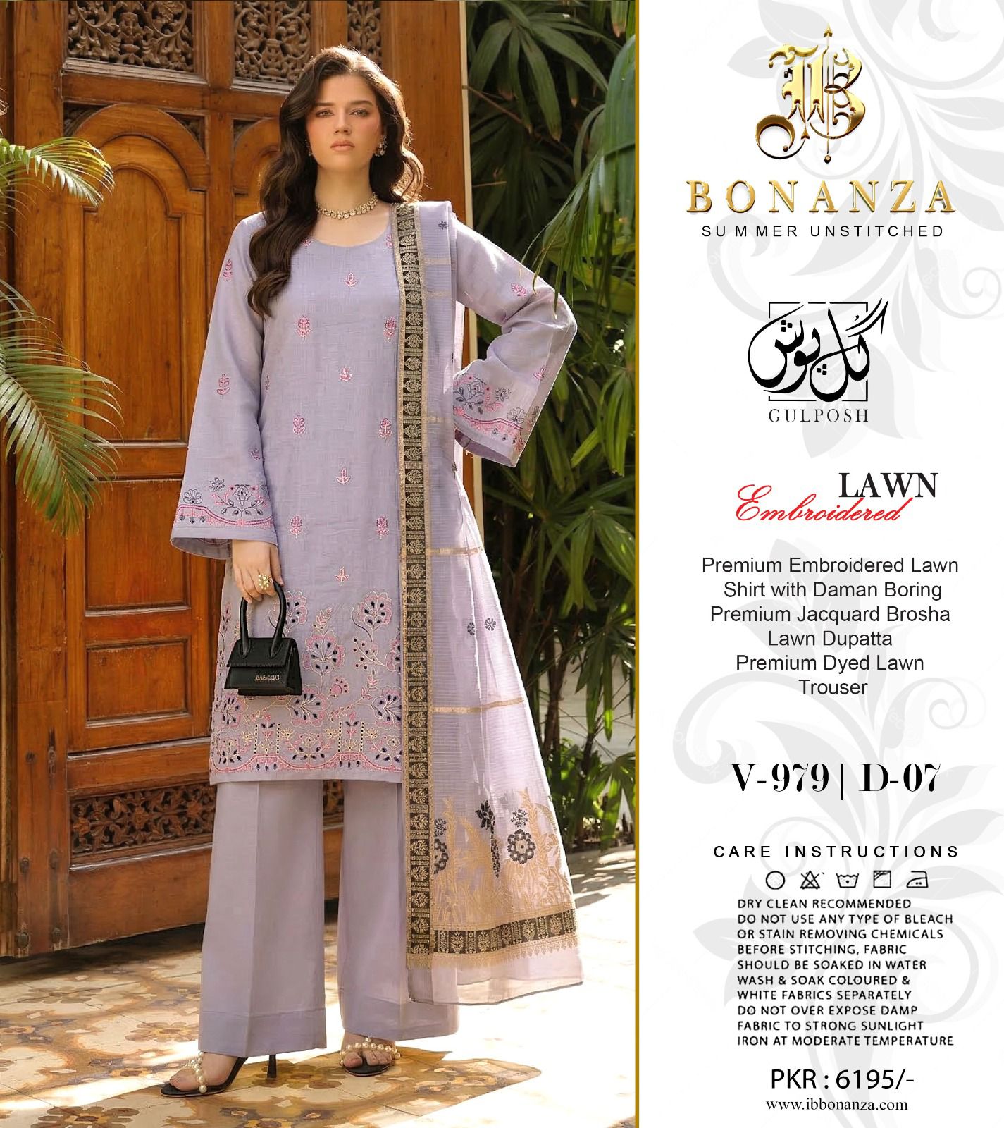 Bonanza Embroidered 3 Piece Pure Lawn Suit – Summer Collection
