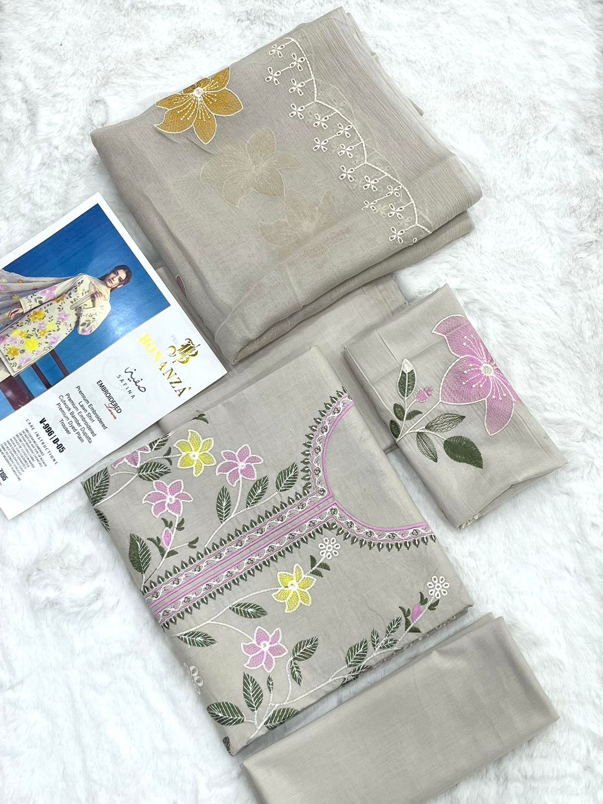 Bonanza Satrangi Embroidered 3 Piece Pure Lawn Suit – Summer Collection