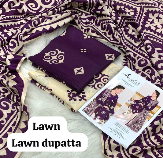 Maria B Lawn 3PC Suit 2026 New Design with Digital Printed Chiffon Dupatta