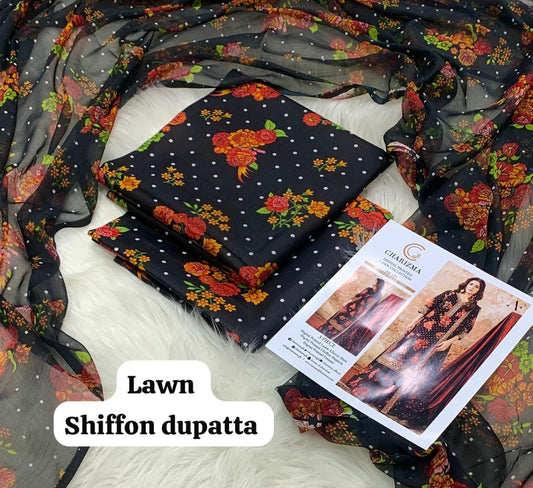 Maria B Lawn 3PC Suit 2026 New Design with Digital Printed Chiffon Dupatta