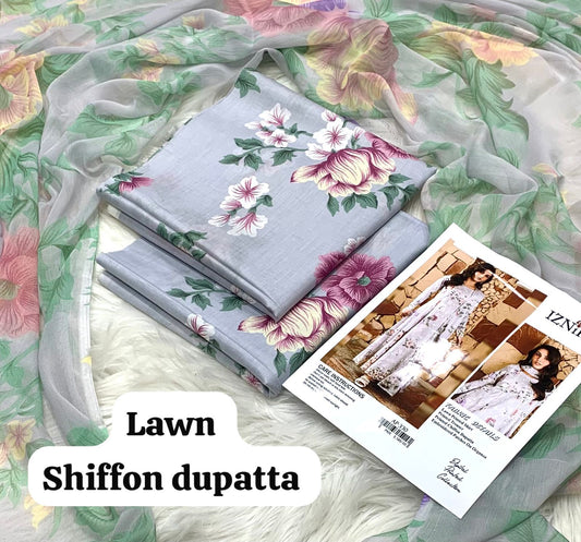 Maria B Lawn 3PC Suit 2026 New Design with Digital Printed Chiffon Dupatta