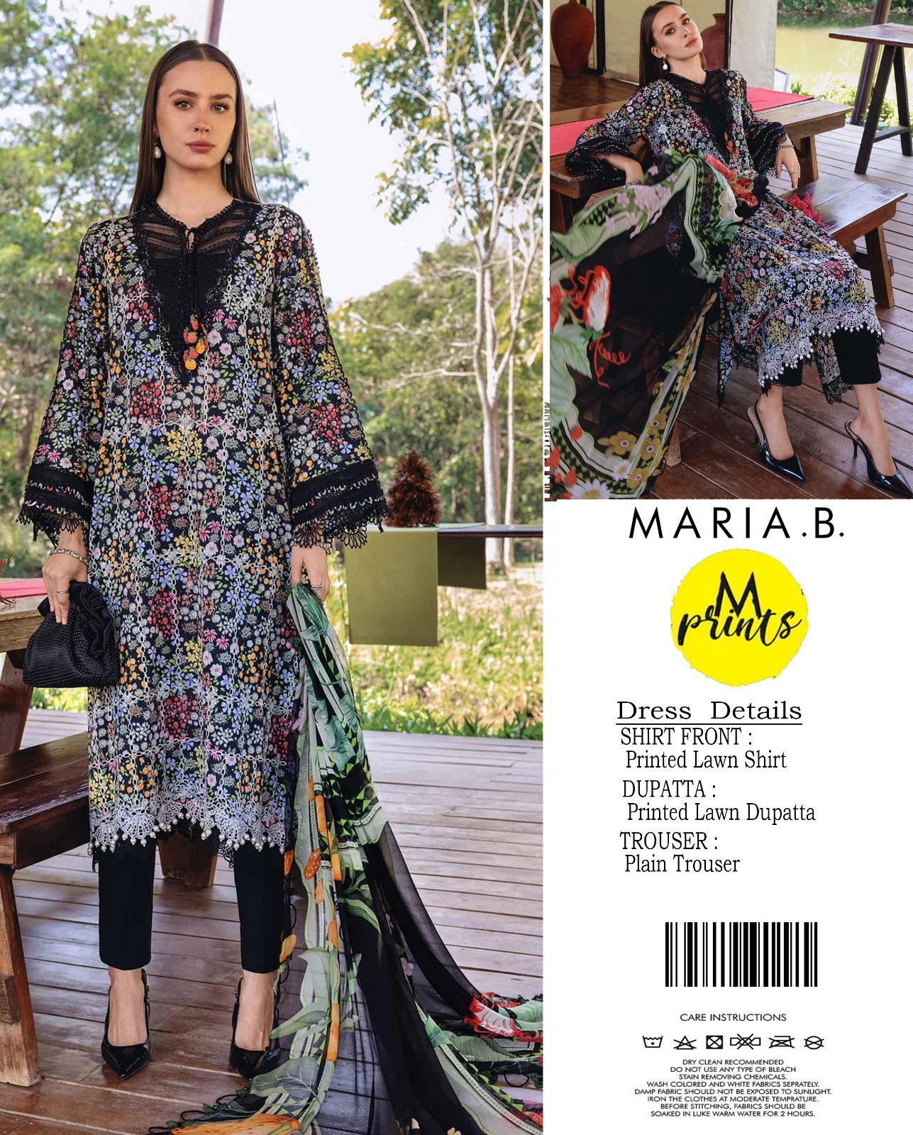 Maria B MP-1AB Chikankari Lawn 3PC Suit with Chiffon Dupatta