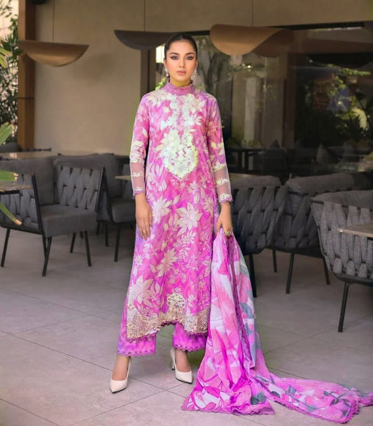 Maria B Heavy Embroidered Lawn 3PC Suit with Swiss Voil Dupatta