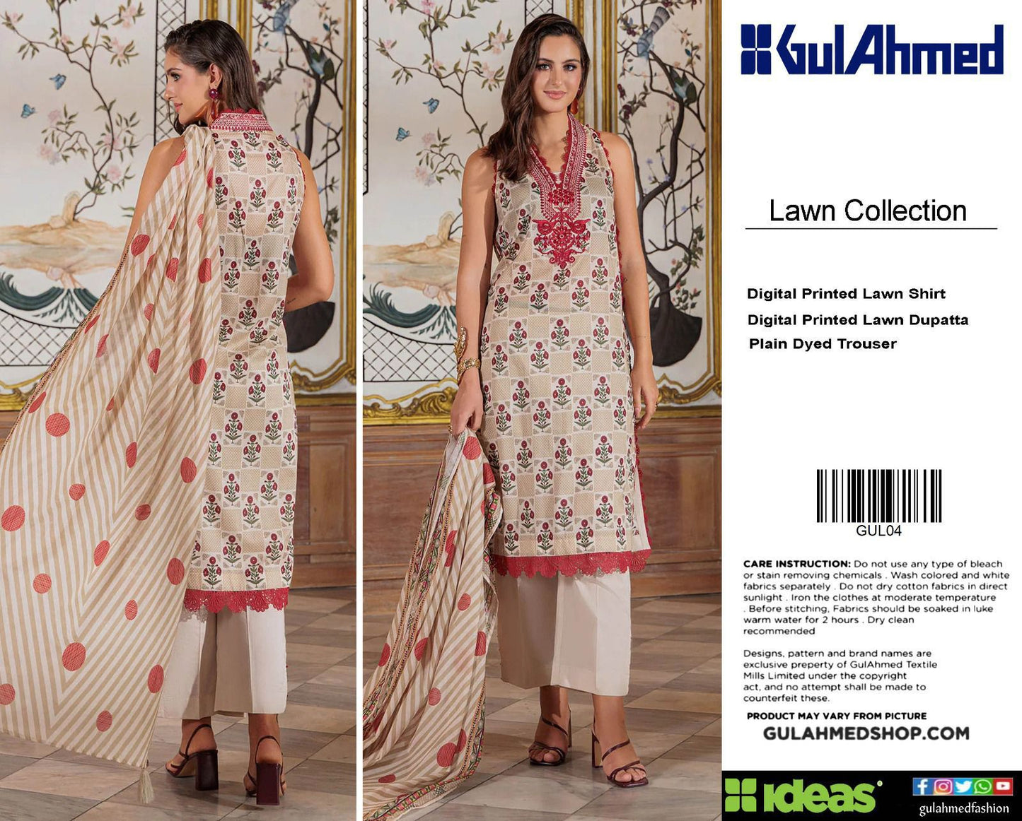 Gul Ahmed Digital Printed Lawn 3PC Suit with Printed Lawn Dupatta