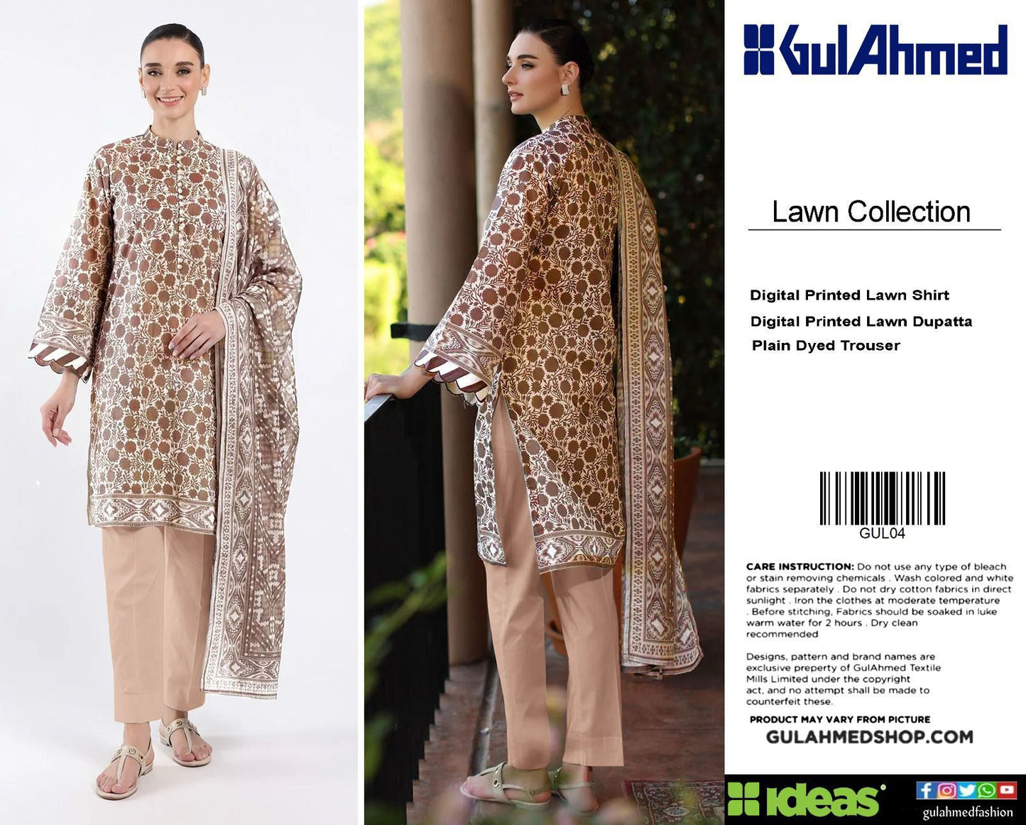 Gul Ahmed Digital Printed Lawn 3PC Suit with Printed Lawn Dupatta