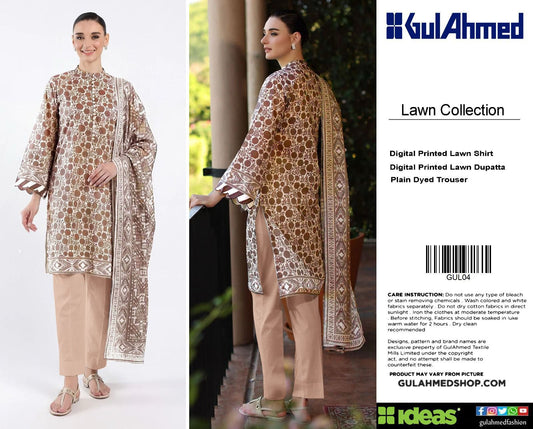 Gul Ahmed Digital Printed Lawn 3PC Suit with Printed Lawn Dupatta