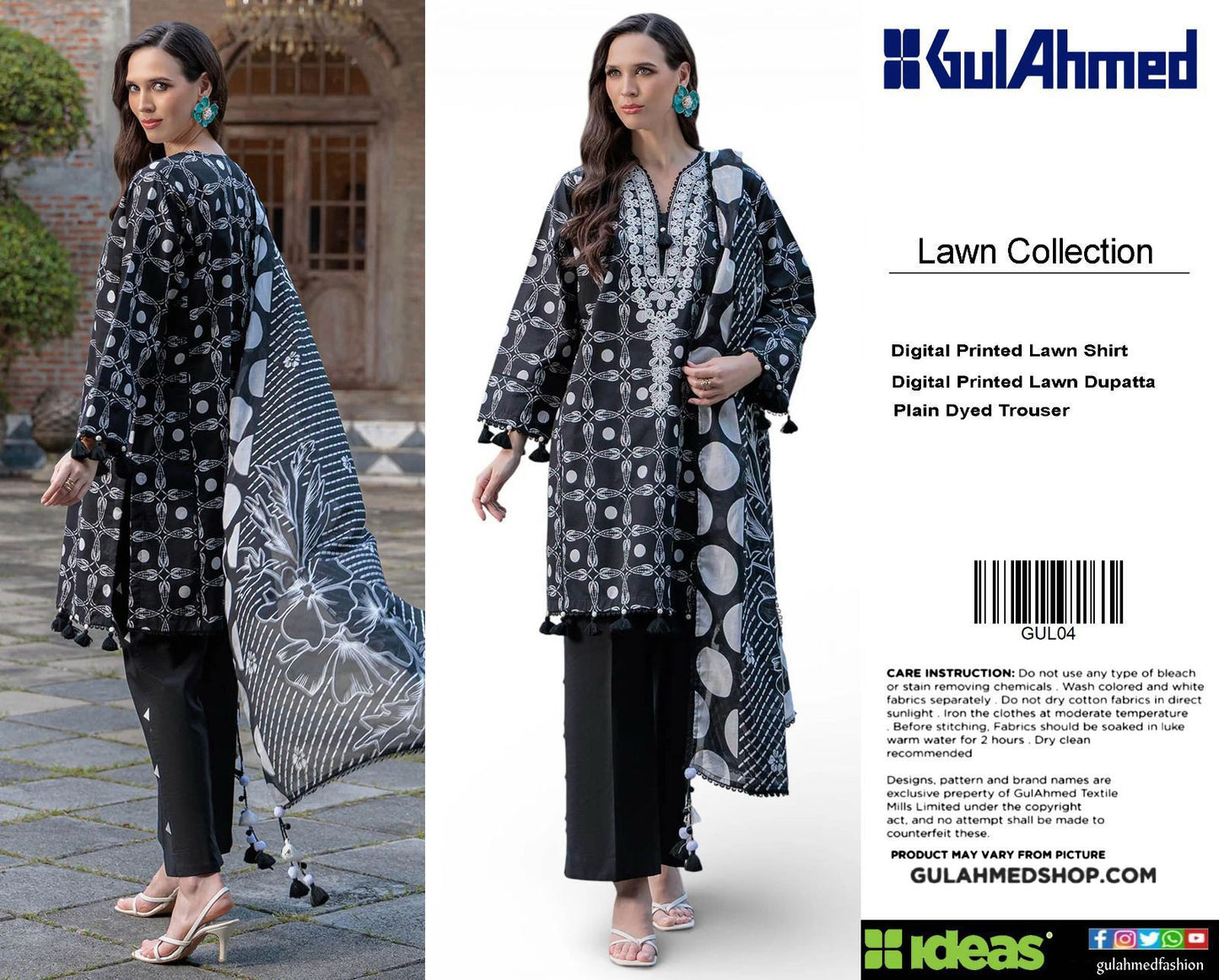 Gul Ahmed Digital Printed Lawn 3PC Suit with Printed Lawn Dupatta