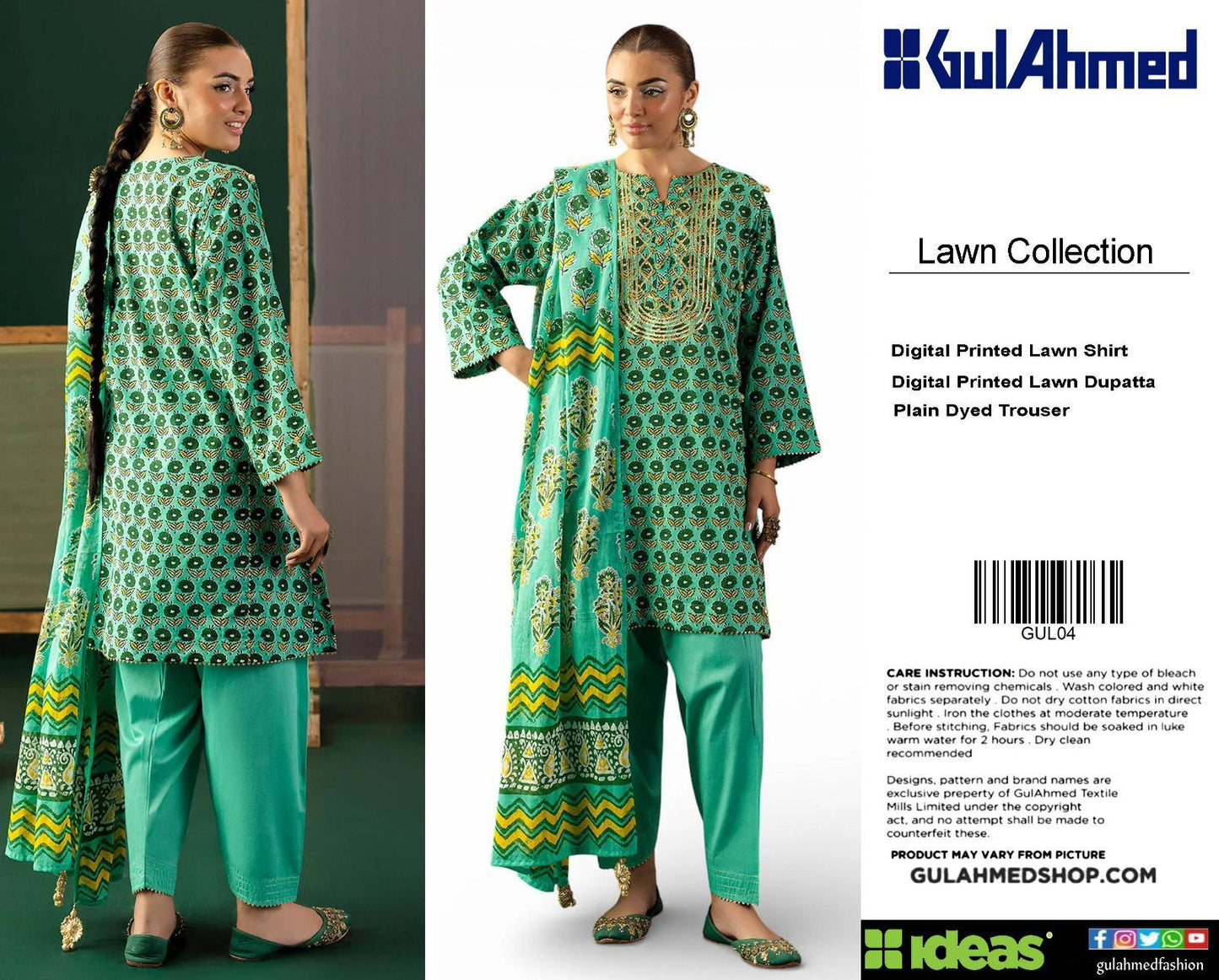 Gul Ahmed Digital Printed Lawn 3PC Suit with Printed Lawn Dupatta