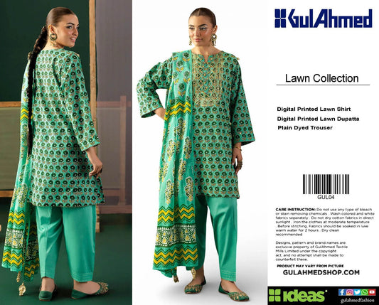 Gul Ahmed Digital Printed Lawn 3PC Suit with Printed Lawn Dupatta