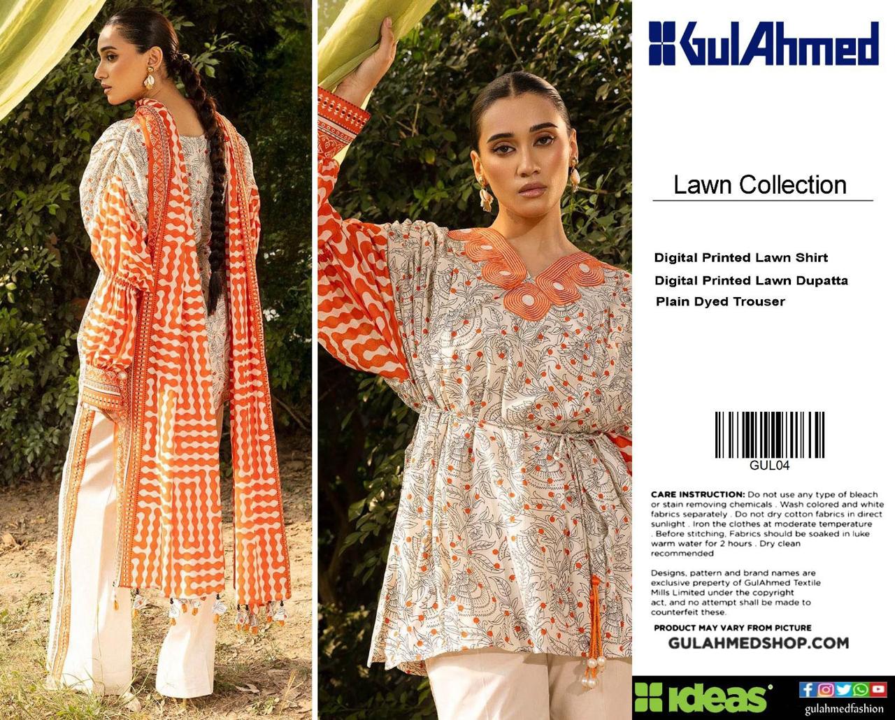 Gul Ahmed Digital Printed Lawn 3PC Suit with Printed Lawn Dupatta