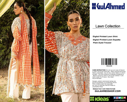 Gul Ahmed Digital Printed Lawn 3PC Suit with Printed Lawn Dupatta