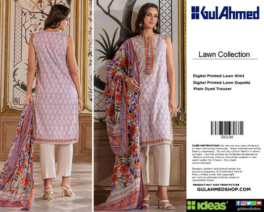 Gul Ahmed Digital Printed Lawn 3PC Suit with Printed Lawn Dupatta