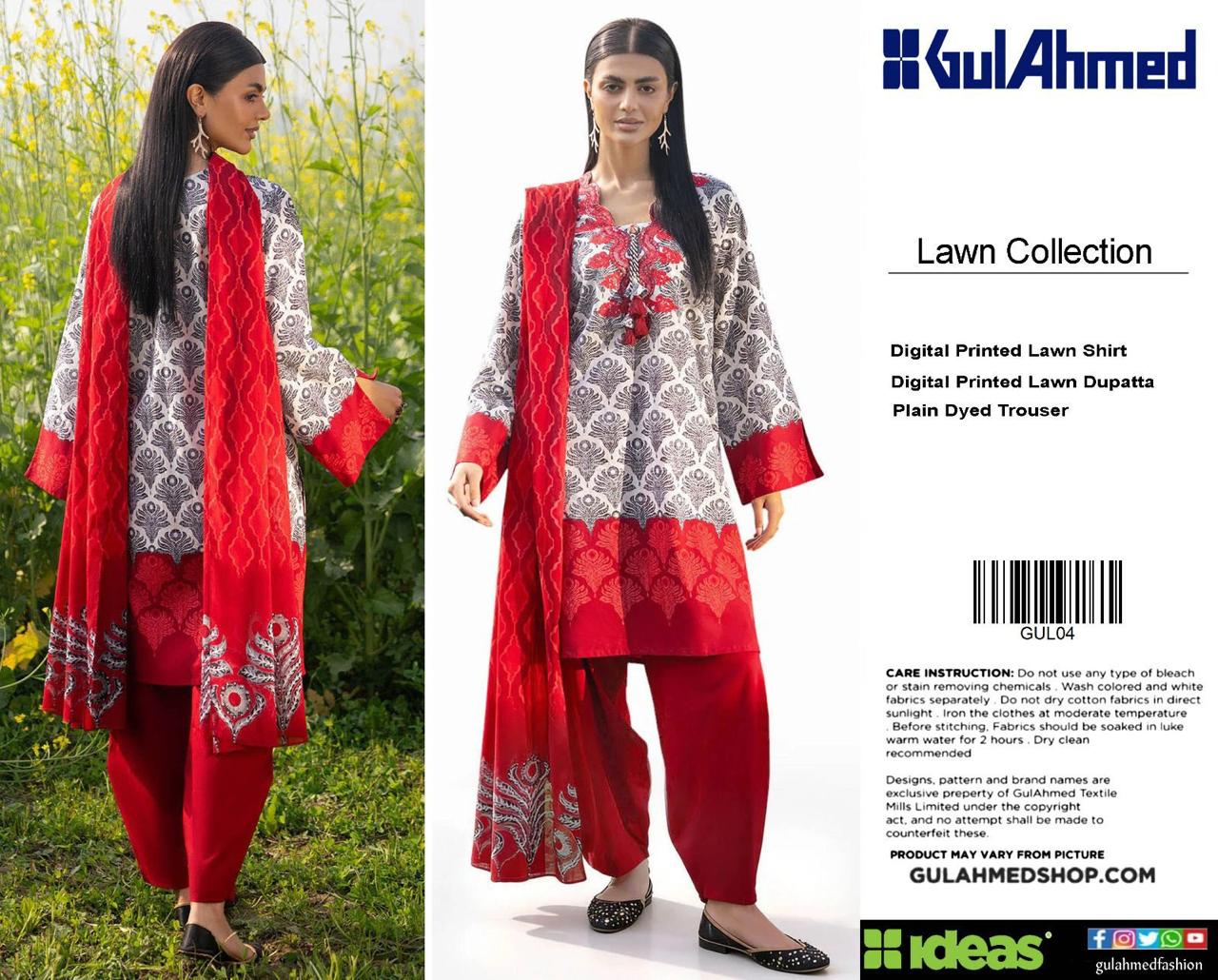 Gul Ahmed Digital Printed Lawn 3PC Suit with Printed Lawn Dupatta