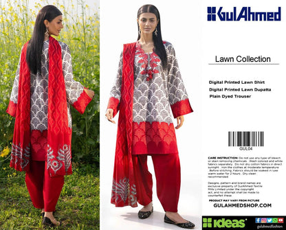 Gul Ahmed Digital Printed Lawn 3PC Suit with Printed Lawn Dupatta