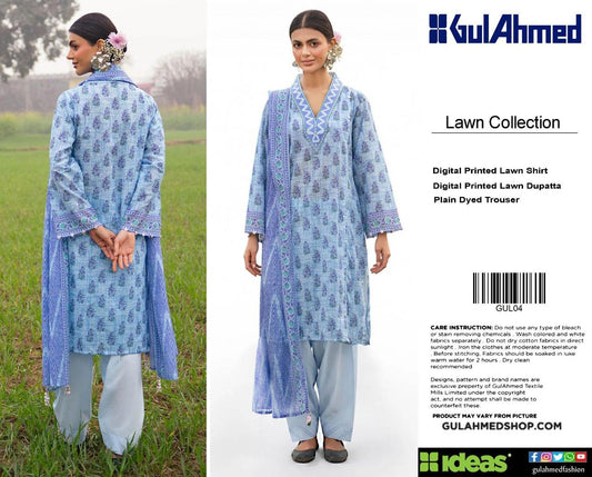 Gul Ahmed Digital Printed Lawn 3PC Suit with Printed Lawn Dupatta