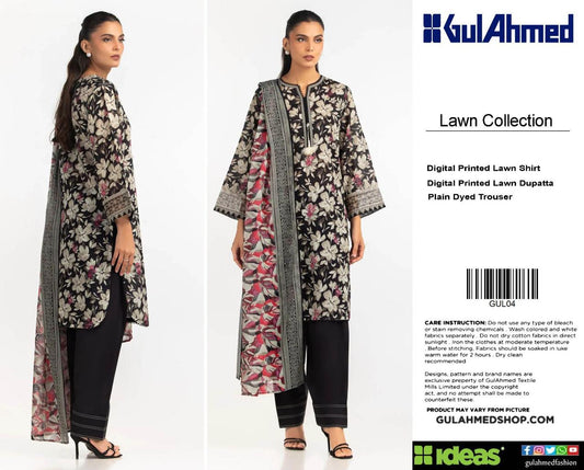 Gul Ahmed Digital Printed Lawn 3PC Suit with Printed Lawn Dupatta
