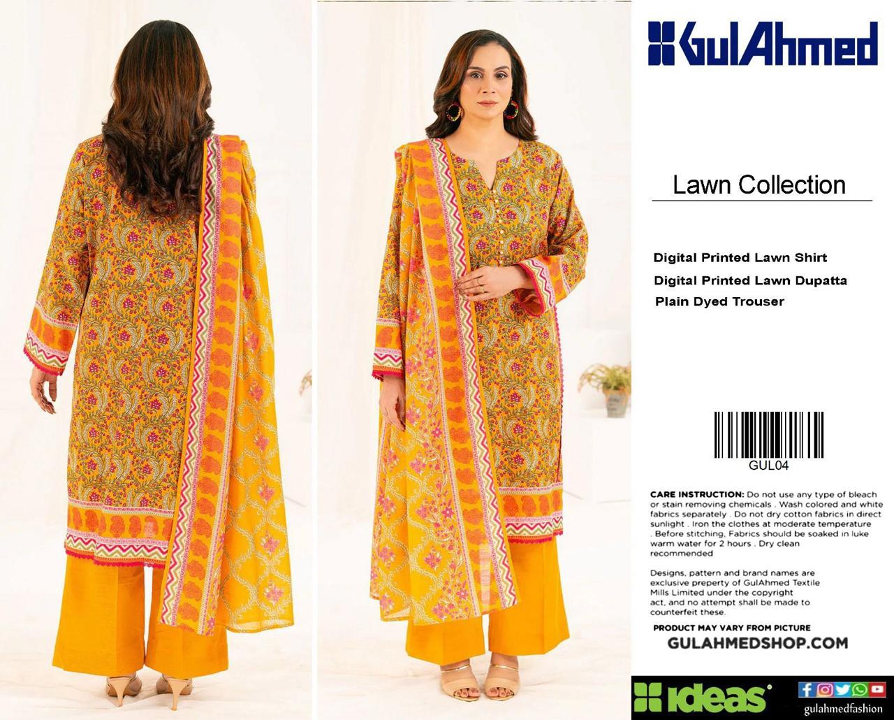 Gul Ahmed Digital Printed Lawn 3PC Suit with Printed Lawn Dupatta