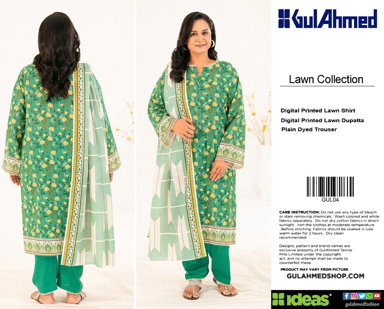 Gul Ahmed Digital Printed Lawn 3PC Suit with Printed Lawn Dupatta