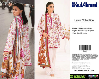 Gul Ahmed Digital Printed Lawn 3PC Suit with Printed Lawn Dupatta