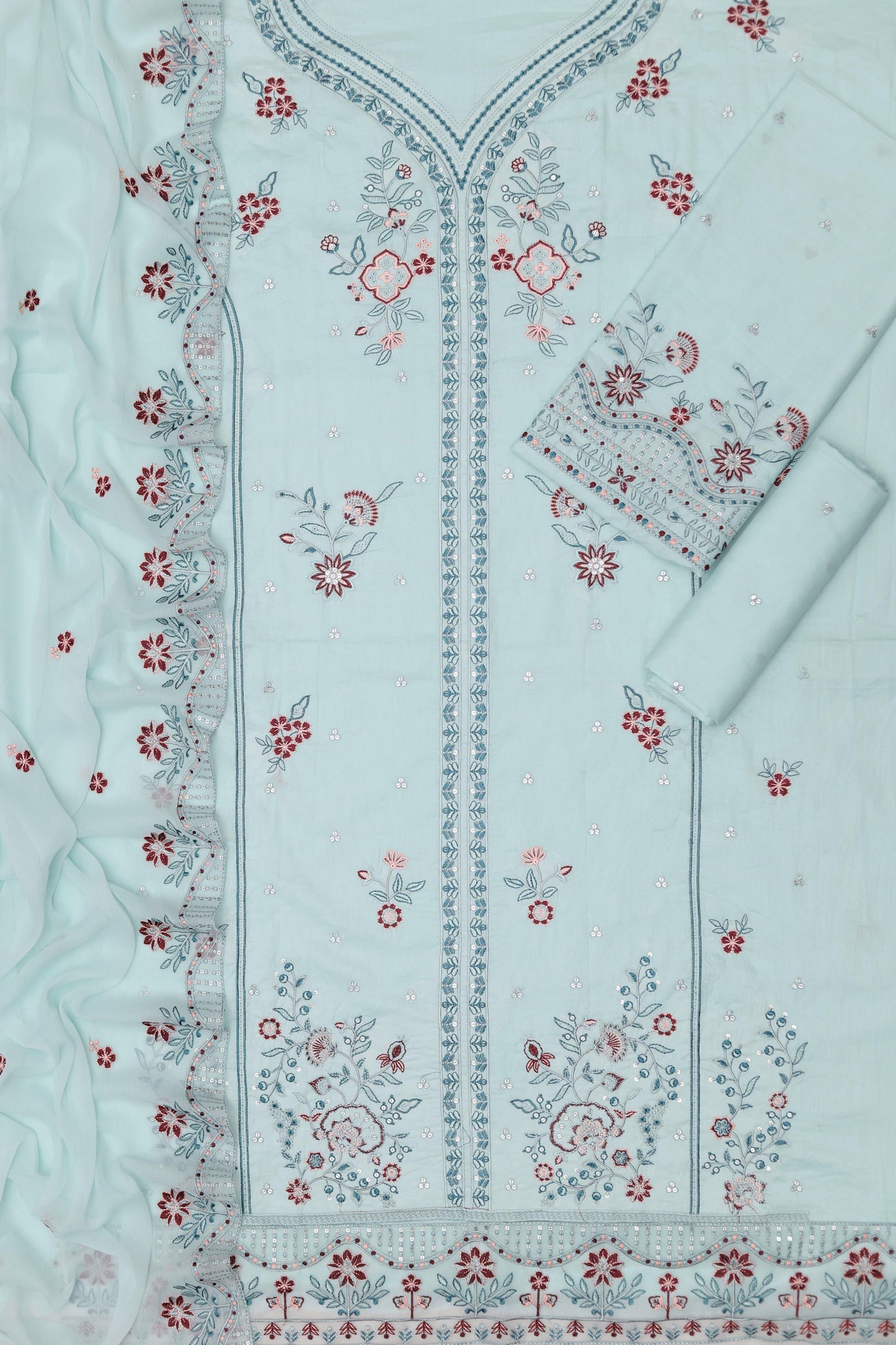 Embroidered Lawn 3PC Suit with Chiffon Embroidered Dupatta