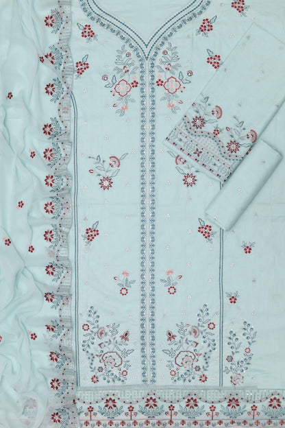 Embroidered Lawn 3PC Suit with Chiffon Embroidered Dupatta