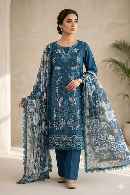 Maria B Jade Embroidered Lawn 3PC Suit with Swiss Voil Dupatta