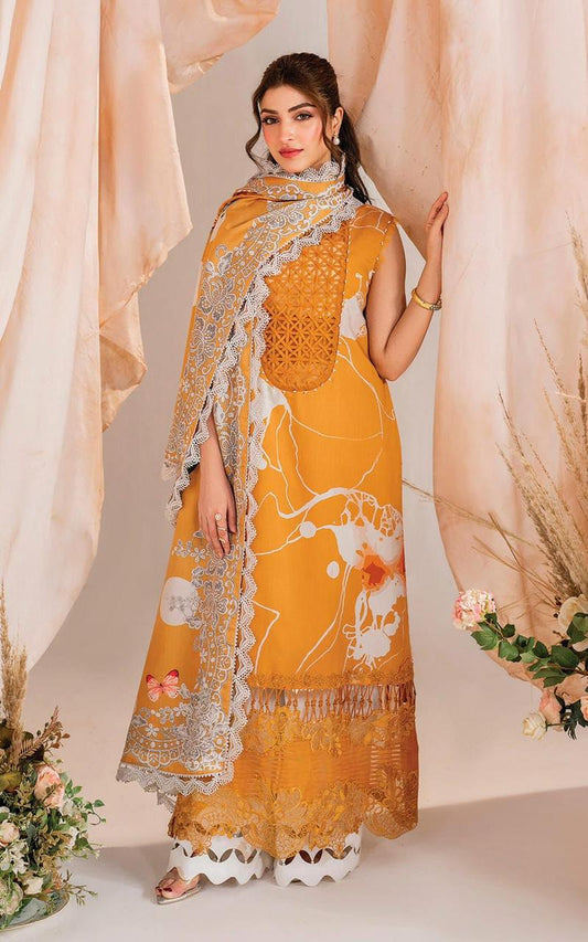 Printed Lawn 3PC Suit with Heavy Embroidered Sleeves Patch