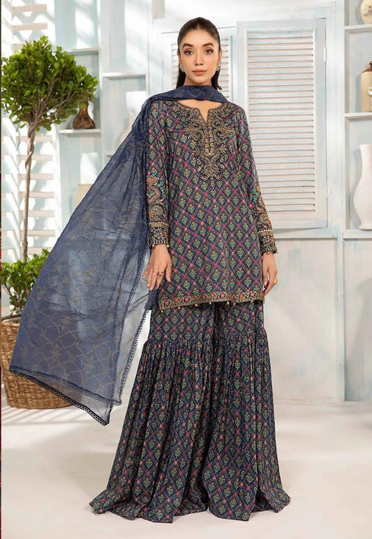Printed Lawn 3PC Suit with Heavy Embroidered Sleeves Patch