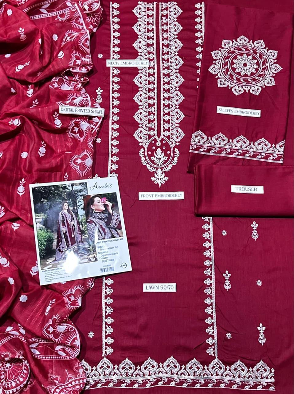 Aneela’s Lawn 3 Piece Embroidered Summer Collection | Airjet Lawn Suit