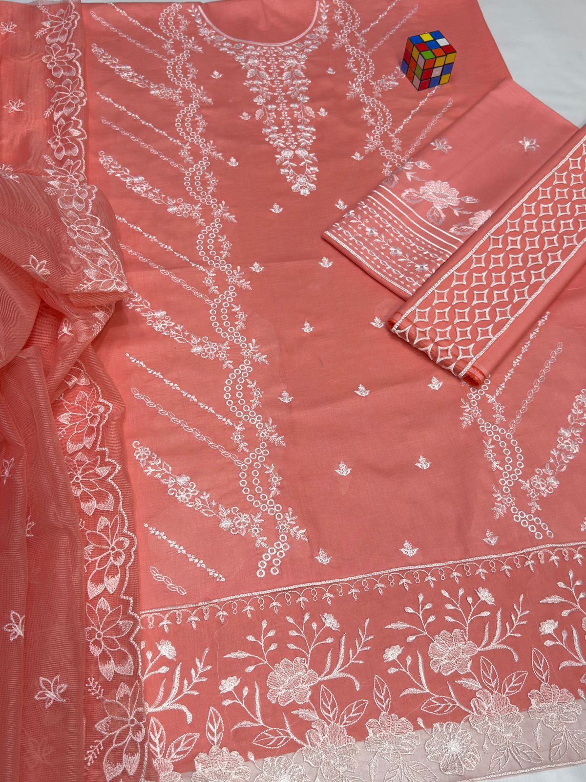 AZURE 5177 Luxury Embroidered 3 Piece Airjet Lawn Suit With Cotton Net Dupatta
