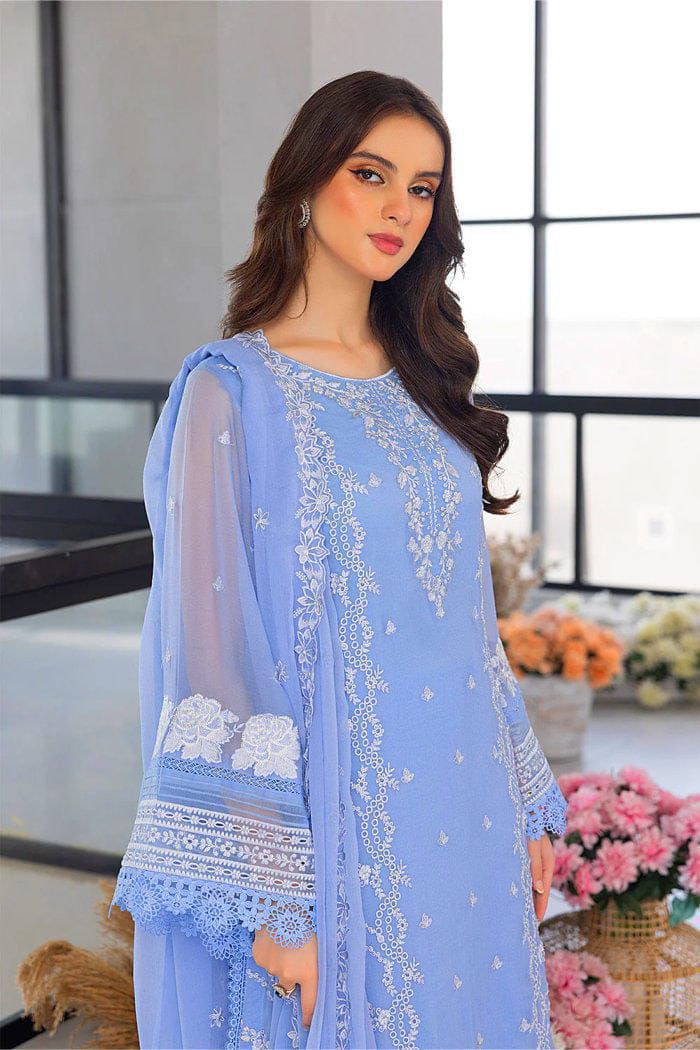 AZURE 5177 Luxury Embroidered 3 Piece Airjet Lawn Suit With Cotton Net Dupatta