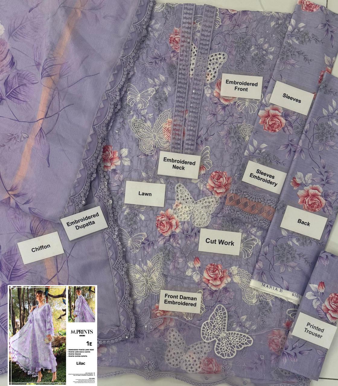 Maria B MP-1AB Chikankari Lawn 3PC Suit with Chiffon Dupatta